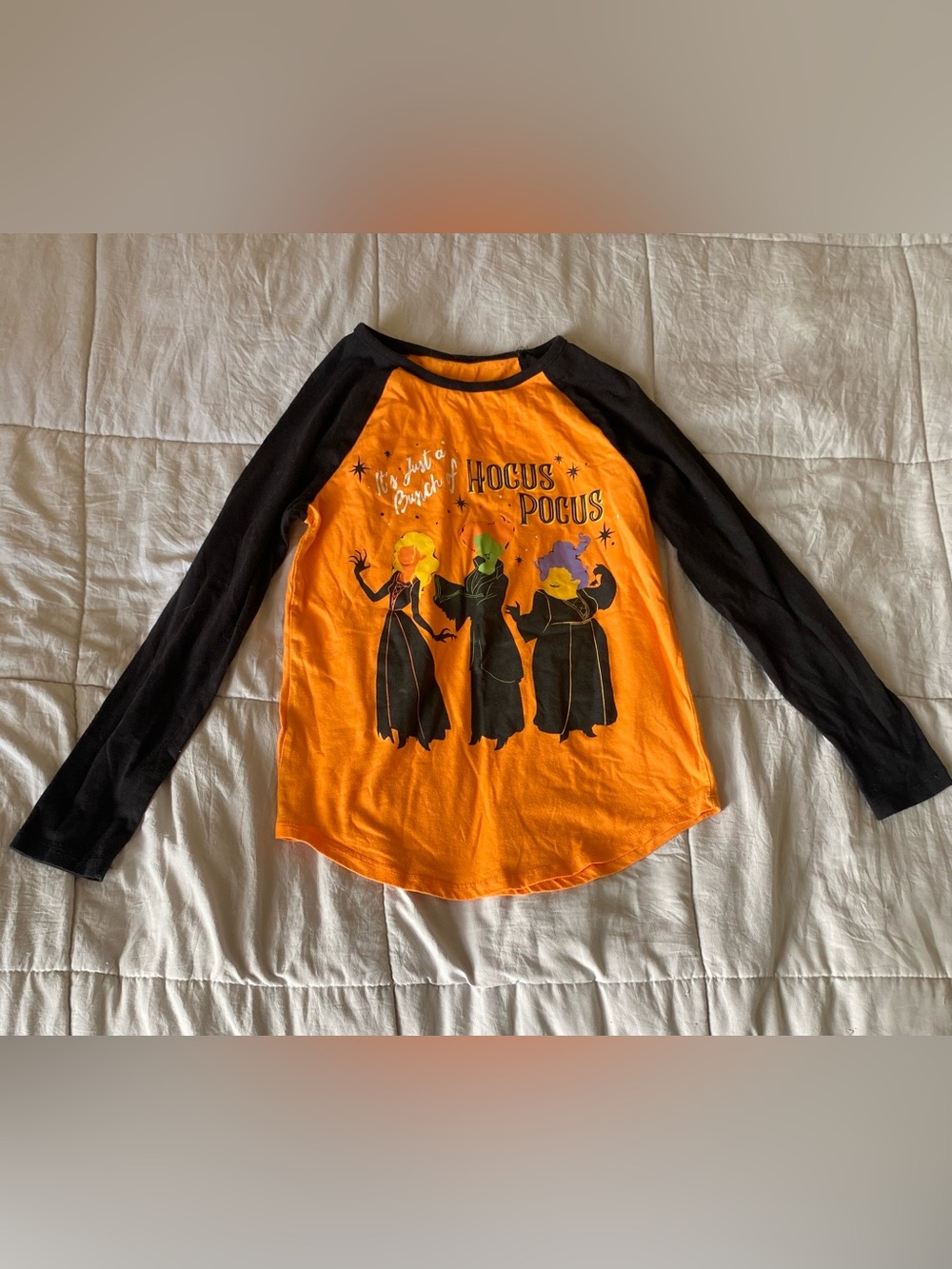 Kids Orange and Black Raglan Hocus Pocus Graphic Tee